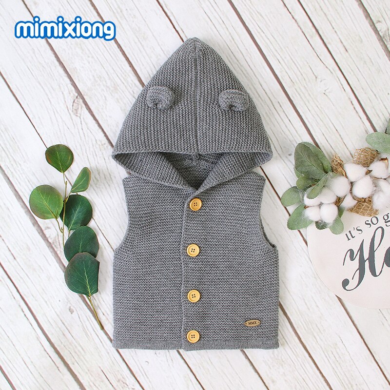 Chalecos de punto para bebés y chalecos de para niños suéteres chaleco con capucha ropa infantil: Gray / 3-6M