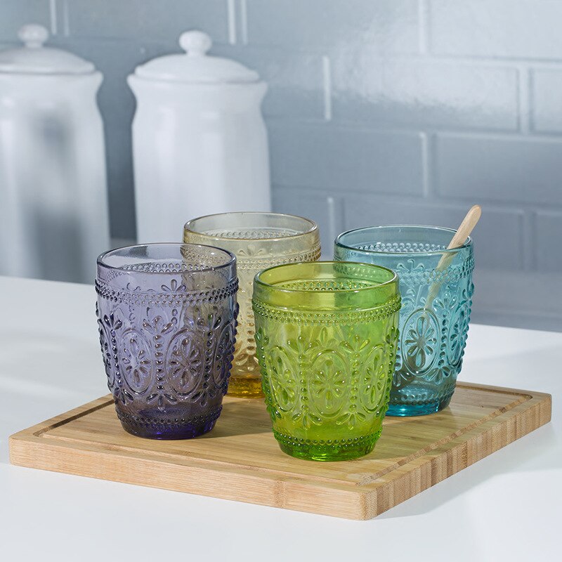 Vasos de cristal Multicolor con relieve para bebidas, vasos de cristal para , Bar, 300ML, 2 unids/lote