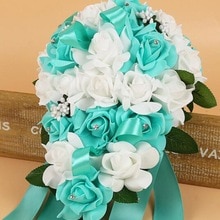 PE Foam Flower Artificial Bridal Bouquets Crystal Bridesmaid Bridal Wedding Bouquets Water Shaped Turquoise Royal Blue 131