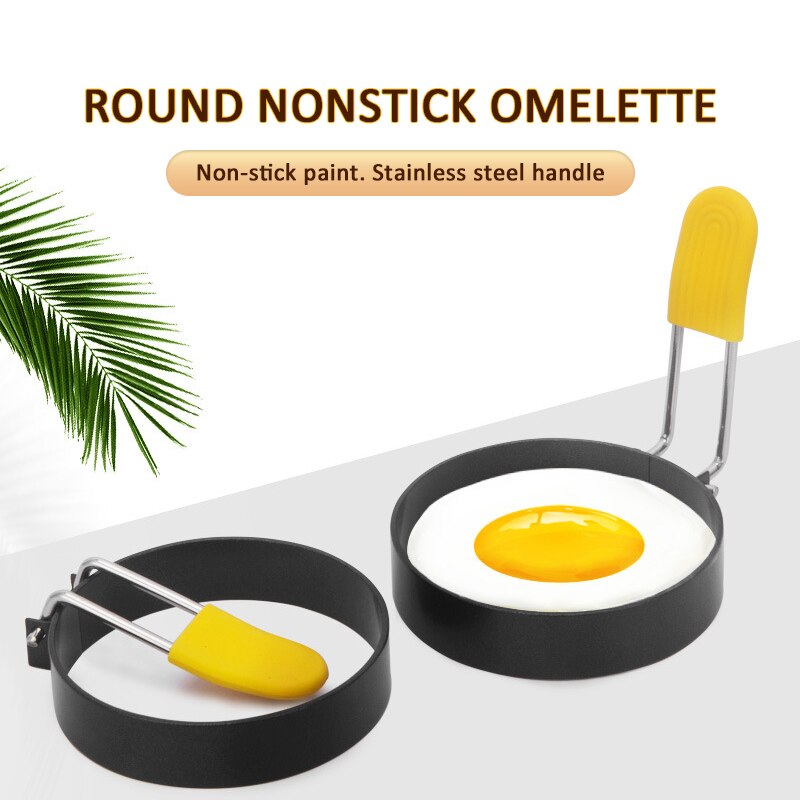 Tortilla de acero inoxidable 430 con anillo de Metal para freír huevos, redonda, antiadherente, molde de cocina con utensilios de cocina con mango, 1 ud.