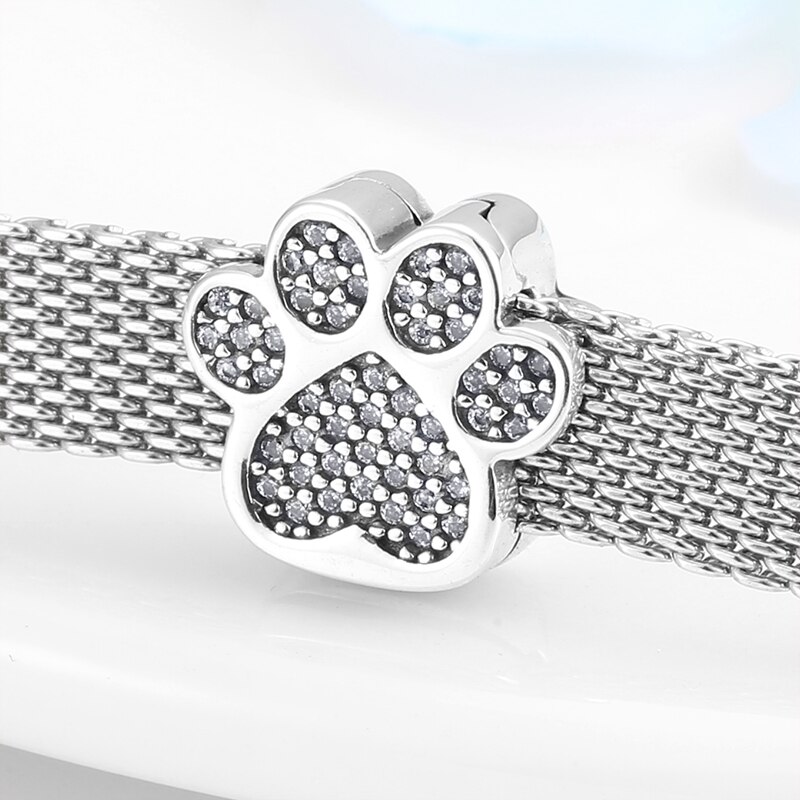 100% 925 sterling sølv mousserende cz hundeklo perler klip passer til original refleksion charme armbånd smykker gør