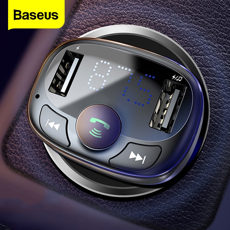 Baseus Usb Auto Oplader Voor Mobiele Telefoon Dual Usb Auto Opladen Handsfree Bluetooth Fm-zender Voor Iphone Xiaomi Samsung