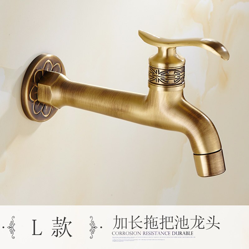 Pure Copper Carved Wall Bottle Tap Bibcock Retro Tap Anticorrosive Decorative Outdoor Garden Faucet Washing Machine Mop Tap: L