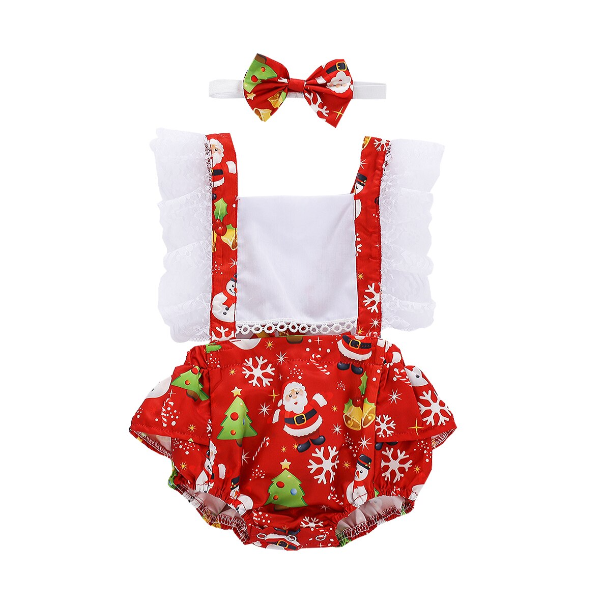 FOCUSNORM Halloween Weihnachten Baby Mädchen Jungen Strampler Karikatur drucken Spitze Rüschen Kurzarm Overall Stirnband: B / 24M