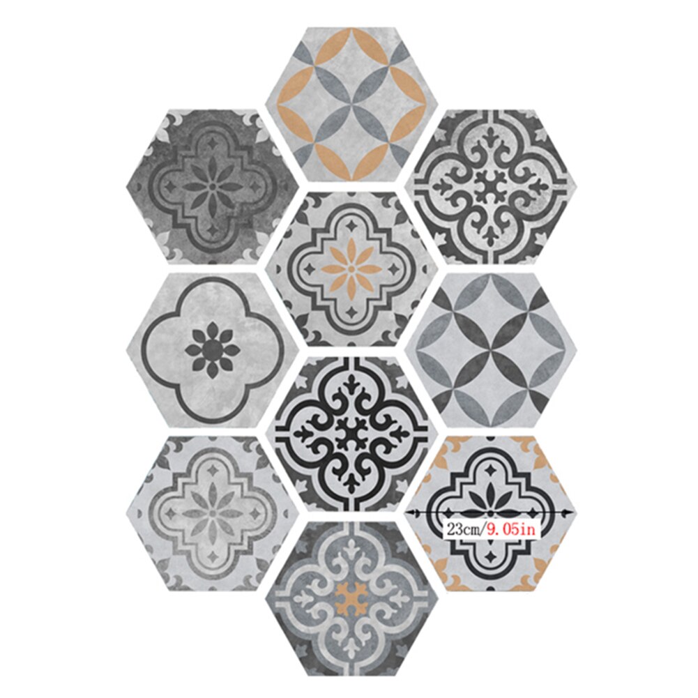 10pc nowe sześciokątne płytki podłogowe naklejki ścienne samoprzylepne wodoodporne pcv DIY sztuka fresk kuchnia salon podłoga w pomieszczeniu ściana kafelkowa naklejka: F
