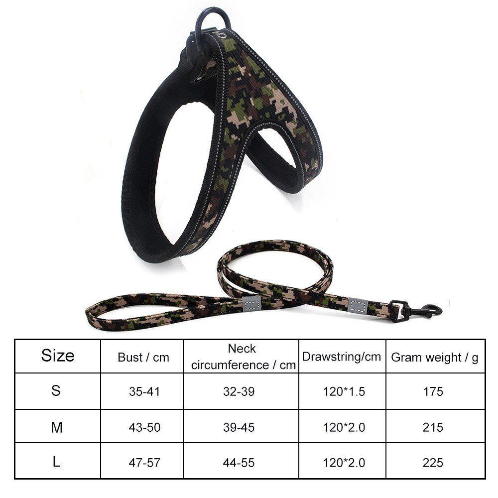 Een Set Reflecterende Harnas Hond Aangelijnd Paddy Dog Harness en Leash Set Camouflage Huisdier Harnas Vesten Leads voor Honden Dropshippings