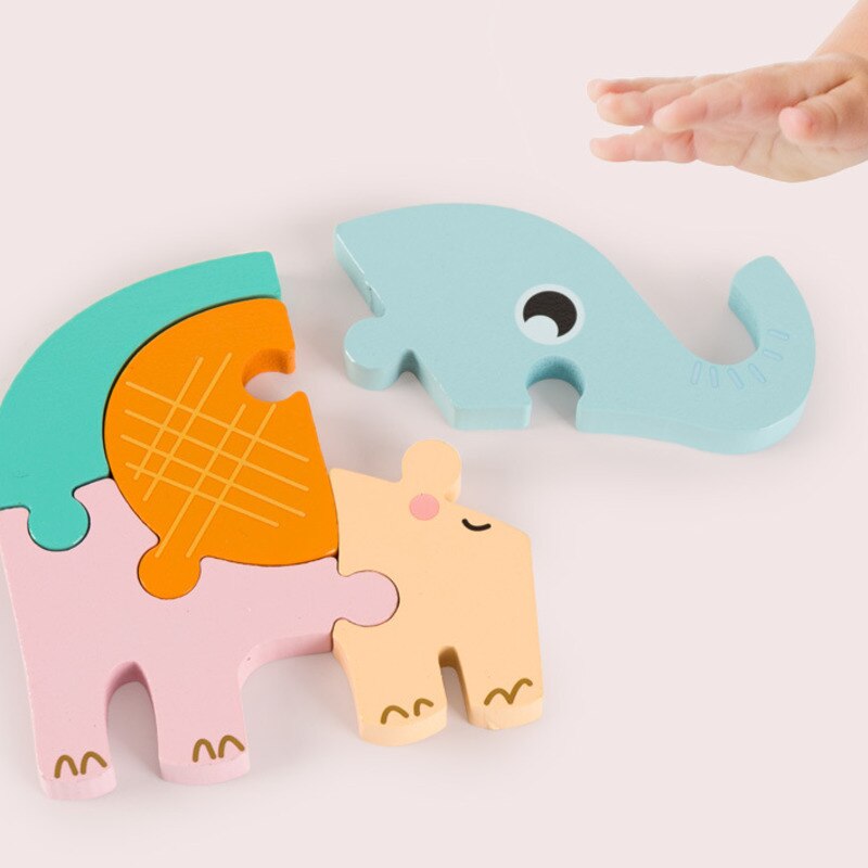 Cartoon Colorful Animal Traffic Wooden 3D Puzzle Kid Early Educational Brain Teaser Tangram Development Toys For Children Jigsaw