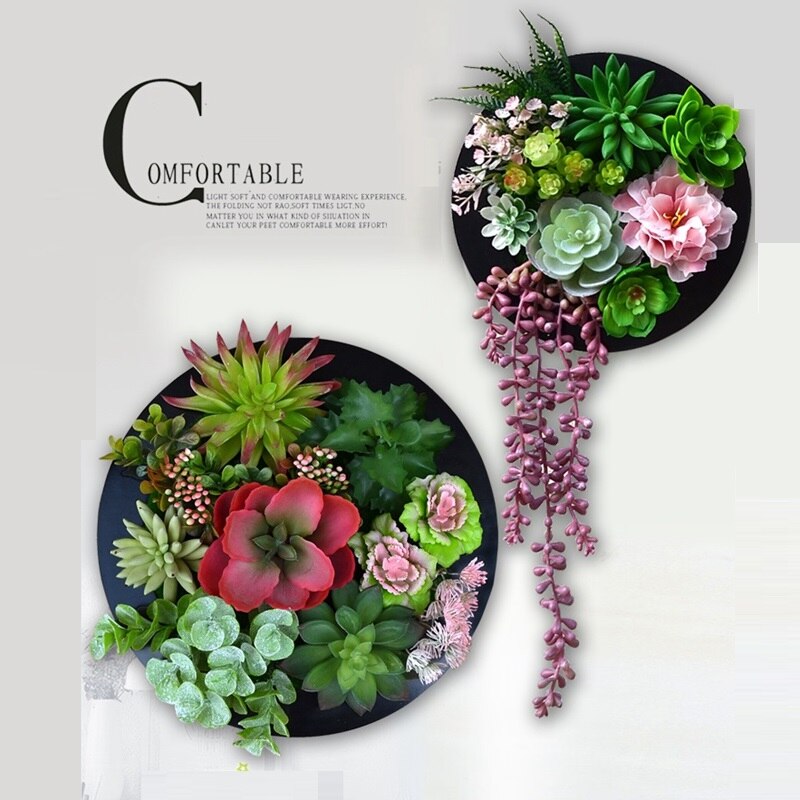 Nordisk simulation sukkulent grøn plante blomster dekoration vægophæng ramme butik ornamenter væg hjem dekorationer kunstige planter
