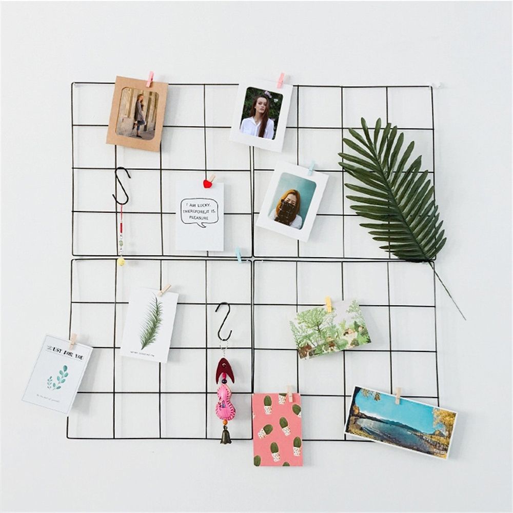 Nordic Style Metal Mesh Grid Wall Photos Grids Pictures Postcards Frame Iron Storage Rack Holder Home Bedroom DIY Decoration