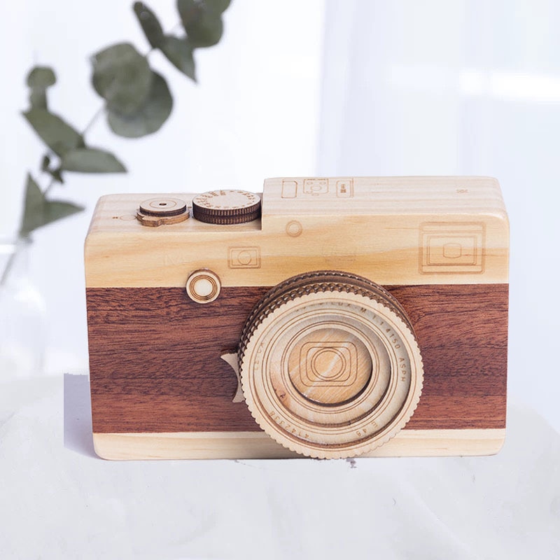 Caja de música de madera con de cámara Retro, Melody clásica, de cumpleaños, decoración del hogar, del Día de San Valentín para niña y amiga