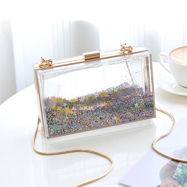 Borsa da sera con pochette in acrilico trasparente rettangolare liquido Quicksand borse a tracolla da donna con paillettes borsa a forma di stella trasparente: yellow