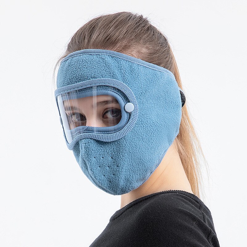 Höst och vinter förtjockad hatt varm maskerad hatt mocka ridning vindtät högupplösta skyddsglasögon anti-fog mask skidhatt kepsar: Blå