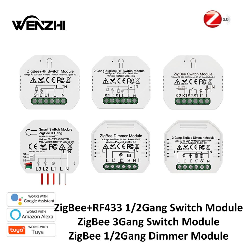 Light Switch Module Zigbee 3.0 RF 433 Mhz Dimmer Relay Automation Wireless Remote Control Smart Life Tuya Alexa Google Home Mose