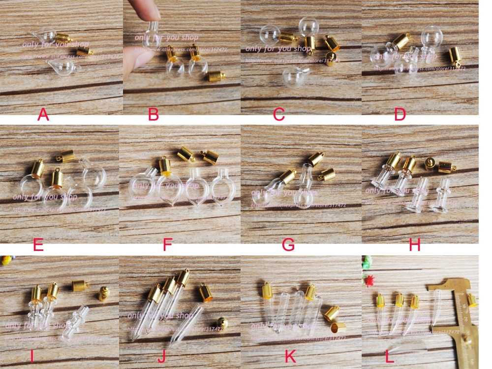 XCDIY 5 set/lotto 5mm diametro interno Flaconcino di vetro Ciondolo in oro tappo di metallo in miniatura FAI DA TE flaconcino di vetro ciondolo dei desideri bottiglia