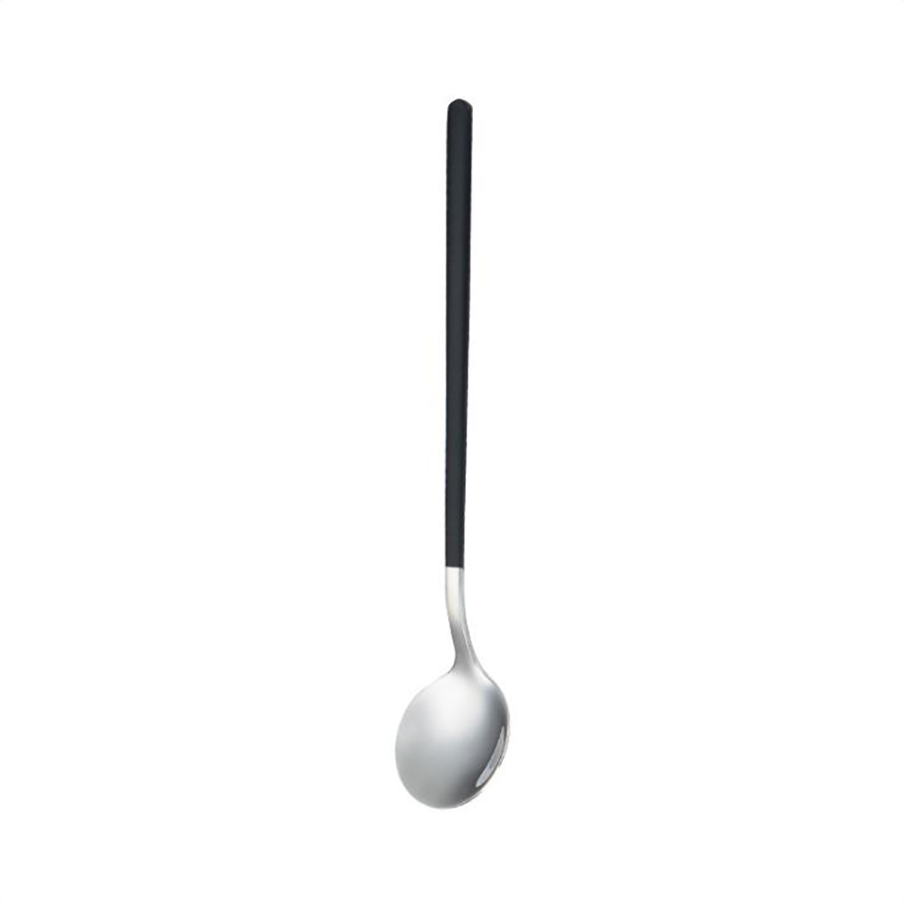 1Pcs 304 Stainless Steel Spoon Small Round Spoon For Ice Cream Dessert Spoon Coffee Stirring Spoon Round Head Spoon: Black Silver