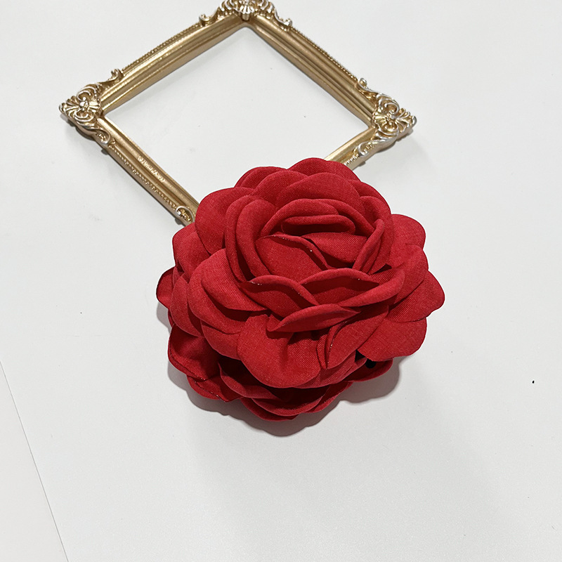 Pinzas en forma de garra para el pelo con forma de rosa de tela francesa para mujeres y niñas, pasador, horquillas, pinzas para el pelo, accesorios para el cabello,: Rojo