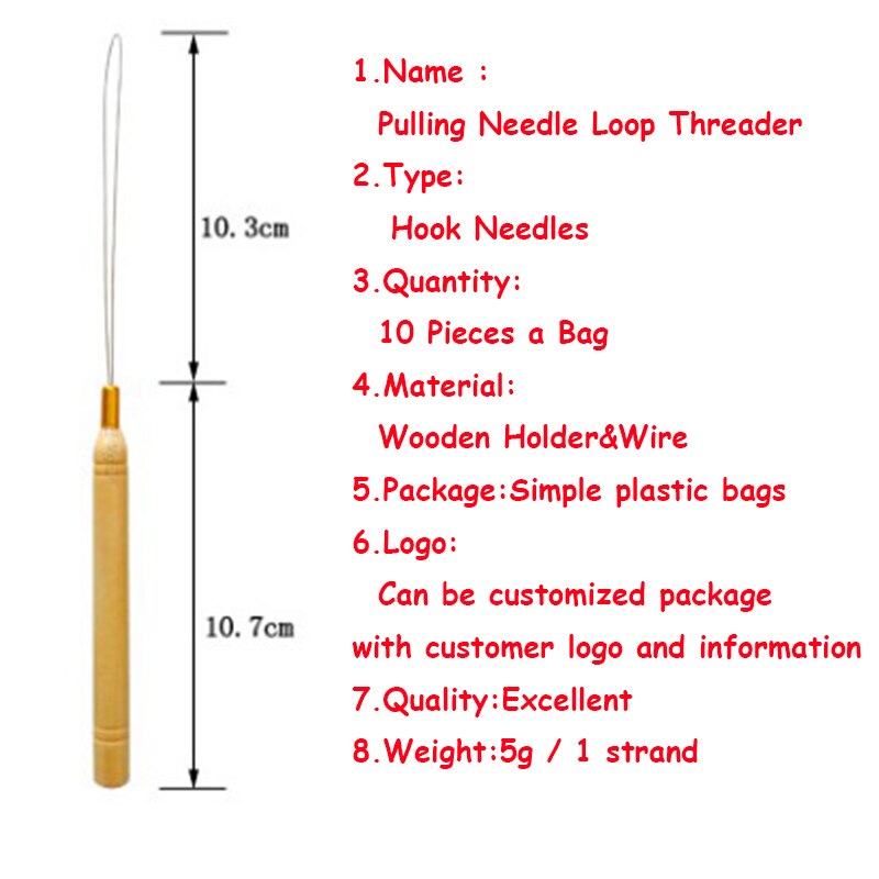 Aguja de gancho con mango de madera, Micro anillos, aguja para Micro anillos, herramientas para extensiones de cabello,