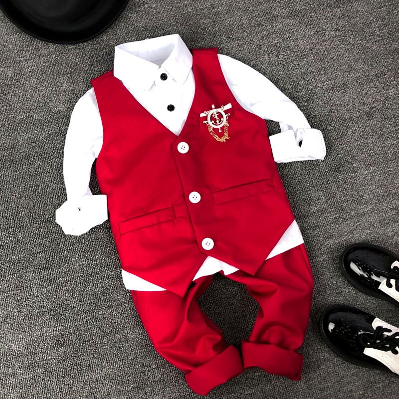 Kind Vest Pak Mode Kid bruiloft Zomer pakken voor 3 Onderdelen Rood en Wit
