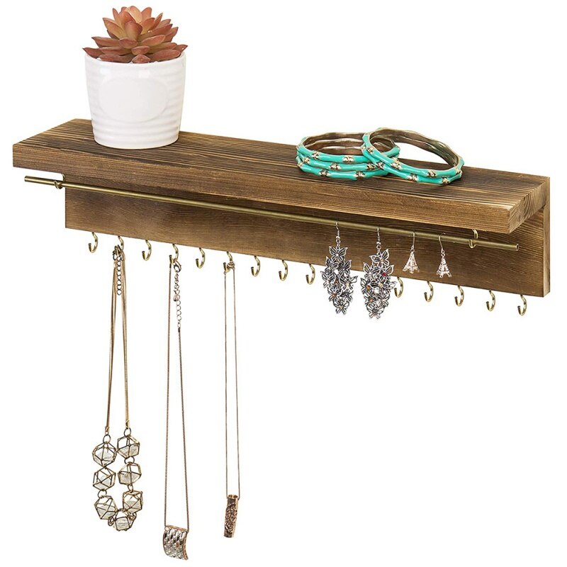 Présentoir mural en bois pour bijoux, porte-crochet, organisateur mural pour porte-bijoux, collier, boucles d'oreilles, anneau, porte-écharpe