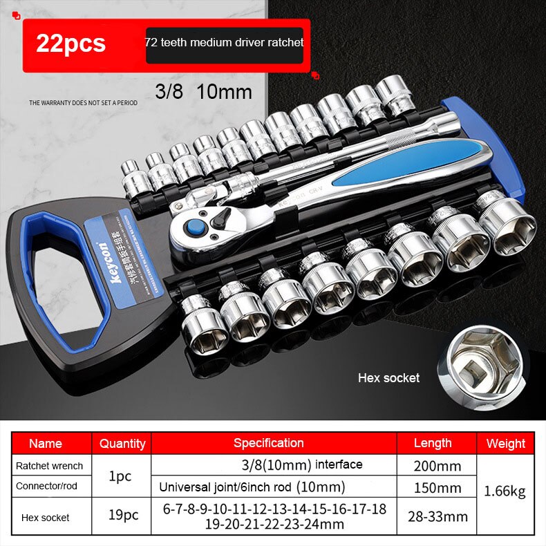CR-V jeu de douilles à dégagement rapide réversible à cliquet jeu de clés à douille outils avec support suspendu 1/4 "3/8" 1/2 "jeu de douilles: 3-8 22pcs