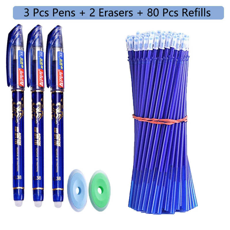 85 Pcs/Set Kawaii Erasable Pens 0.5mm Gel Pen Stationery Waterproof Gel Ink Back to School Writing supplies for Notebook Writing: WHITE