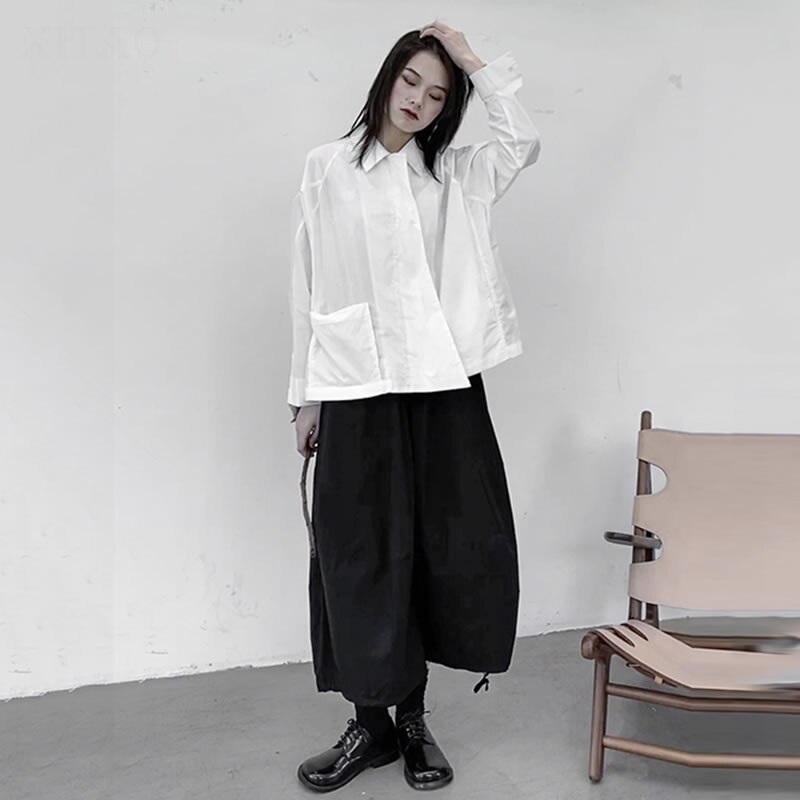 XITAO minoría Tops y blusas para mujer personalidad Irregular blanco y negro con cremallera camisa Simple de de talla grande ropa XJ4592