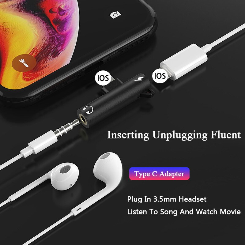 2in1 Charger Audio Patch Cord Voor Iphone Adapter Lightning Naar 3.5Mm Headset Iphone X7 8 Plus Extra Kabel Separator