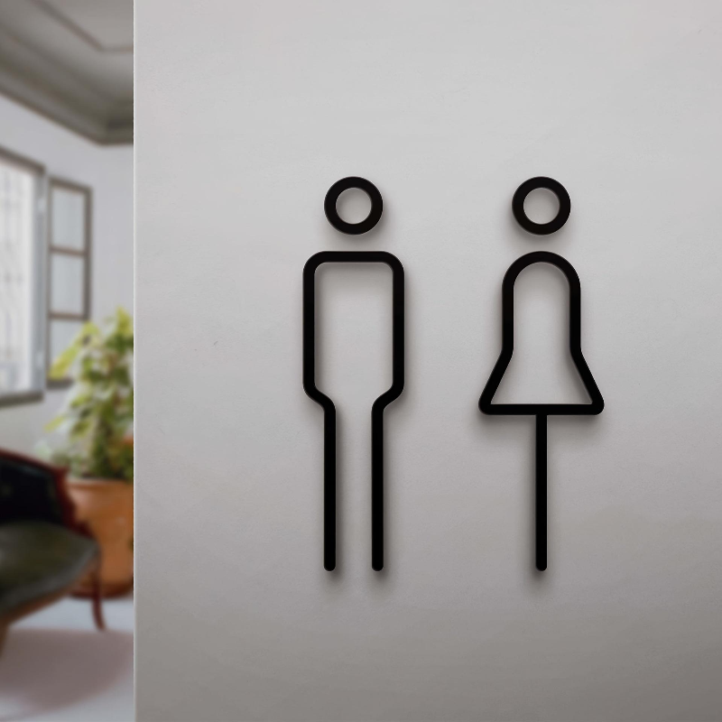 Black Gold Color Toilet Sign Plate Brass Wash Room Door Wall Label Sticker Wc Holder Signage Board