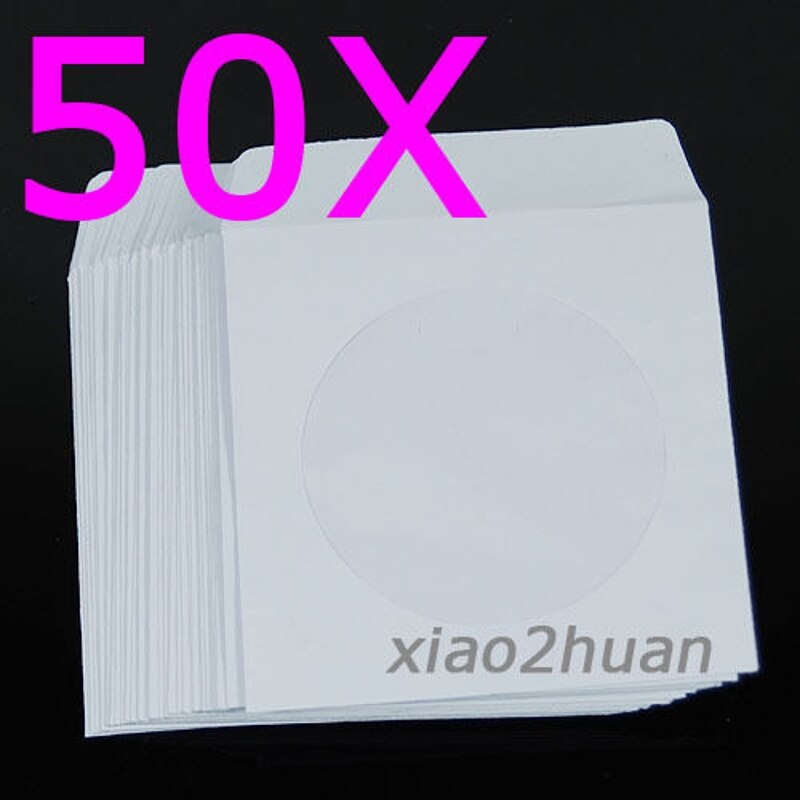 50pcs 5inch CD DVD Disc Paper Sleeves Envelopes Storage Clear Window Case Flap: Default Title