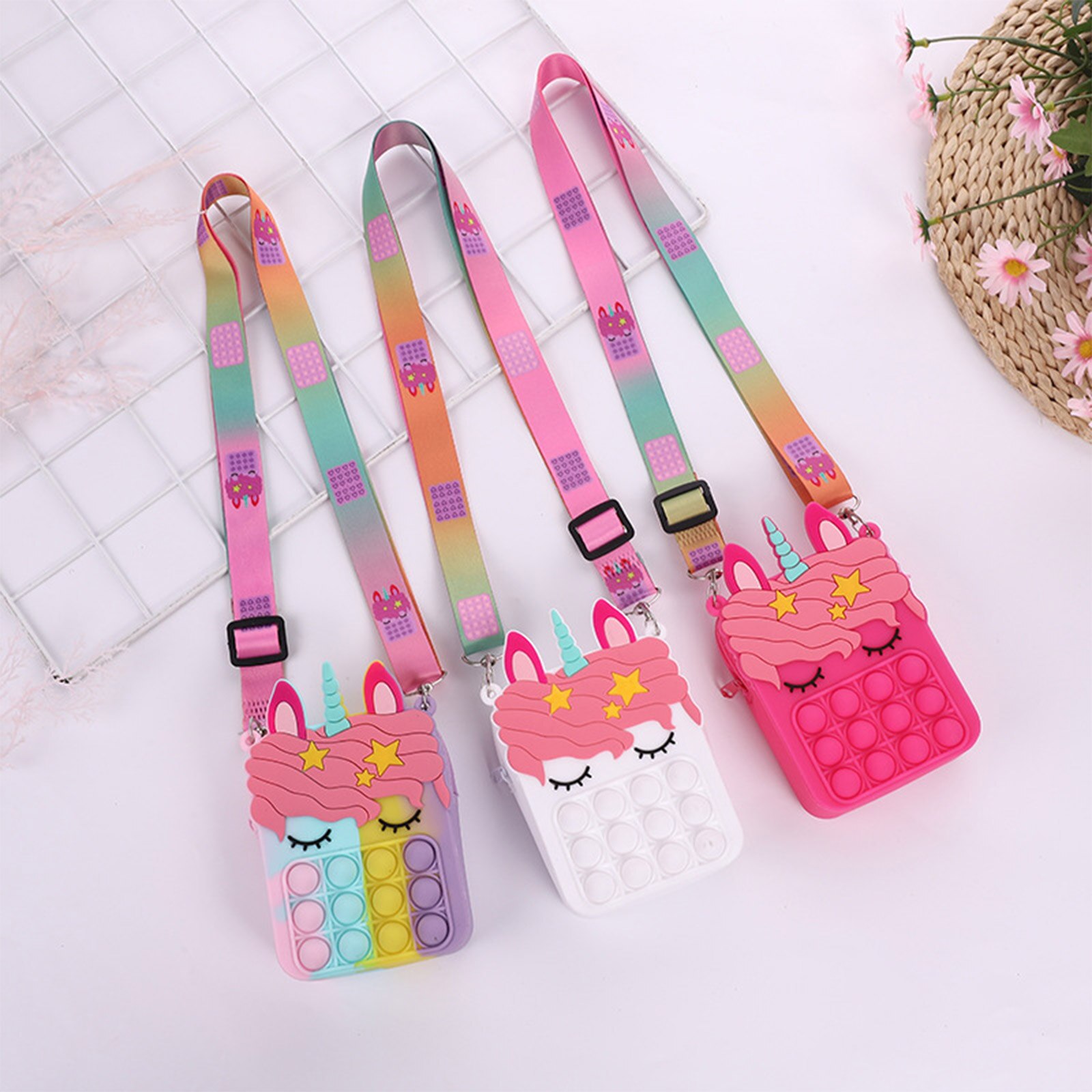 15 Styles Kids Girl Silicone Bubble Bag Lovely Cartoon Unicorn Cross Bag Multifunctional Change Storage Bags Coin Purses