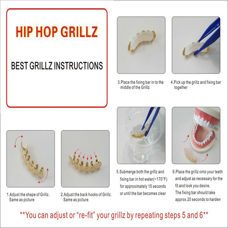 Hip Hop männer 6 Top & Bottom Zähne Gold Silber Farbe Falsche Zähne Grillz Set Bump Gitter Dental Grills für Frauen Körper Schmuck