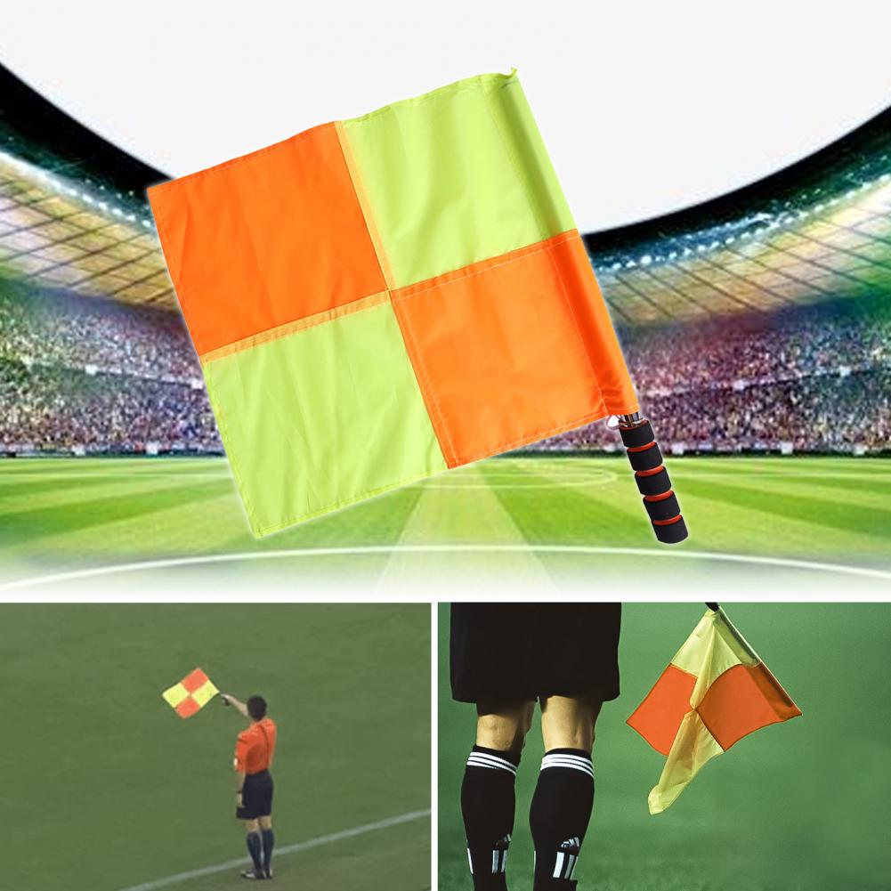 1 paar nützliche fußballschiedsrichterfahnen, exquisite multifunktionsfahnen mit robustem, rostfreiem griff, linienrichterfahnen