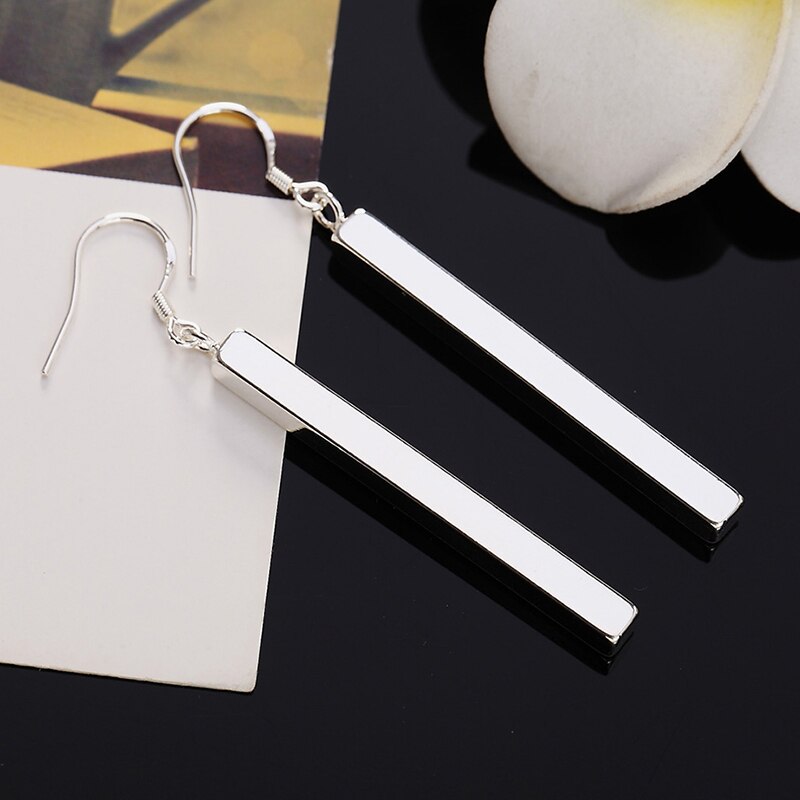 925 Zilveren Oorbellen Voor Vrouwen Mode Lange Bar Earring Bruiloft Sieraden
