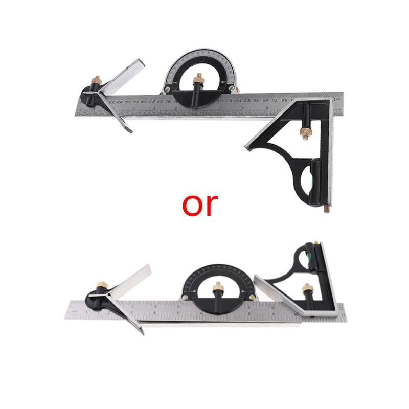 12" Combination Protractor Tri-Square Angle Ruler Machinist Stainless Steel Measuring Tools