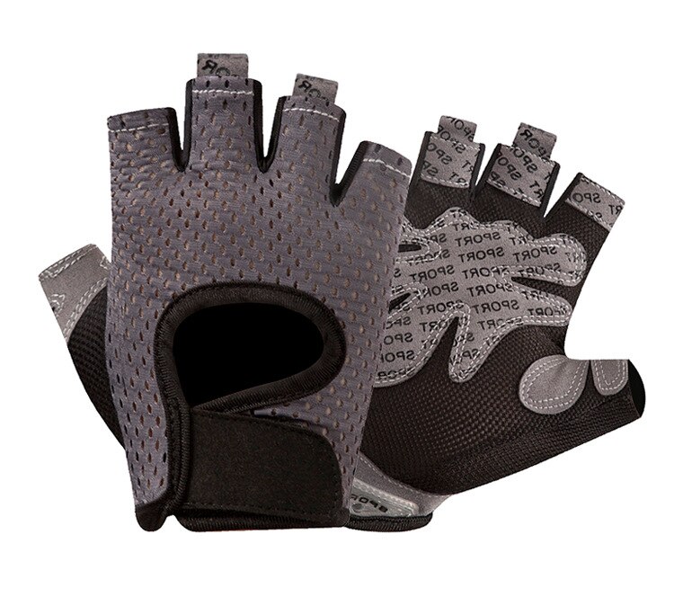 Guantes de gimnasio para mujer y hombre, mancuernas transpirables y antideslizantes, de medio dedo, para Fitness y levantamiento de pesas, para barra Horizontal: Gray / S