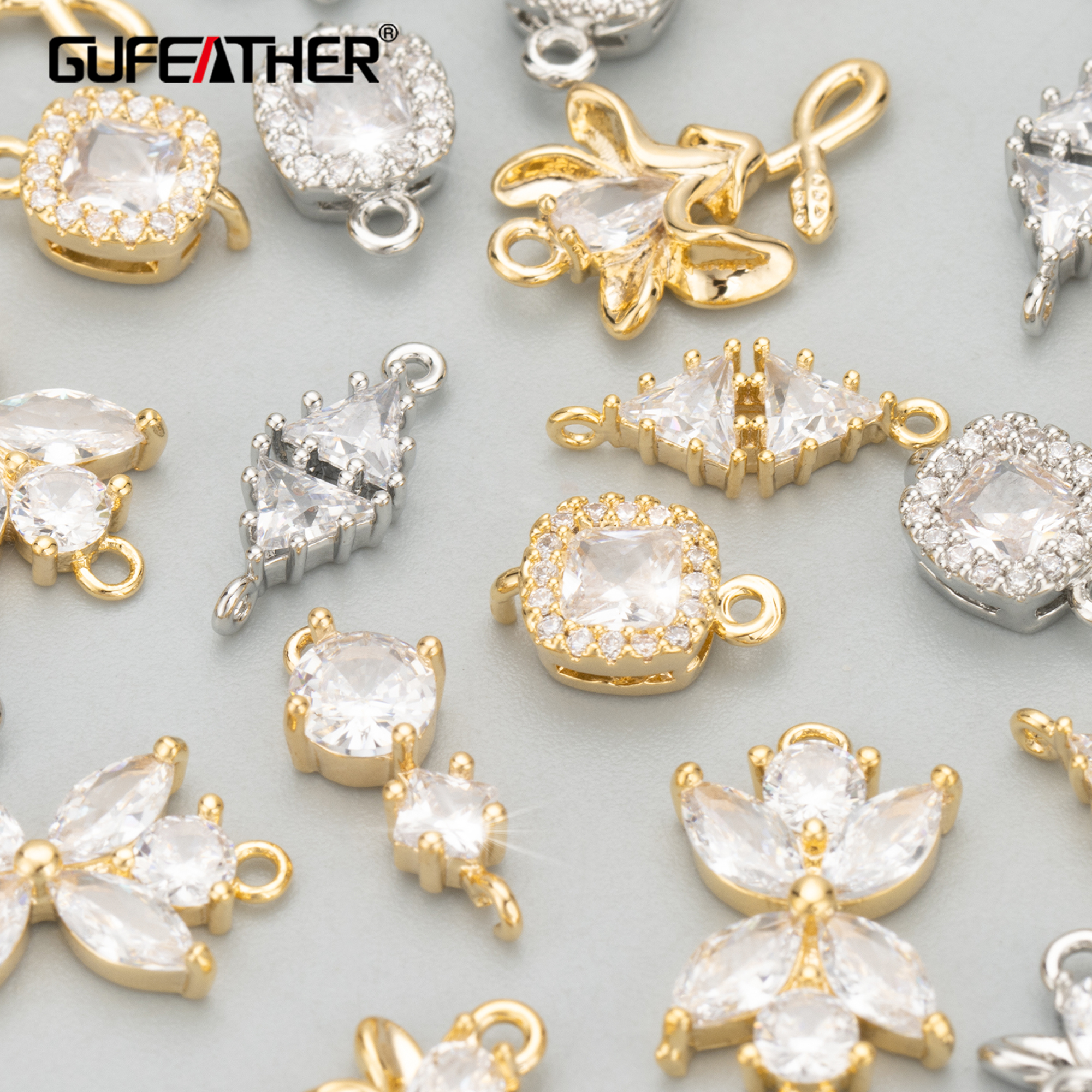 GUFEATHER MC73, accesorios de joyería, chapado en rodio de oro de 18k, sin níquel, cobre, circonita, fabricación de joyas, dijes, colgantes diy, 10 unids/lote