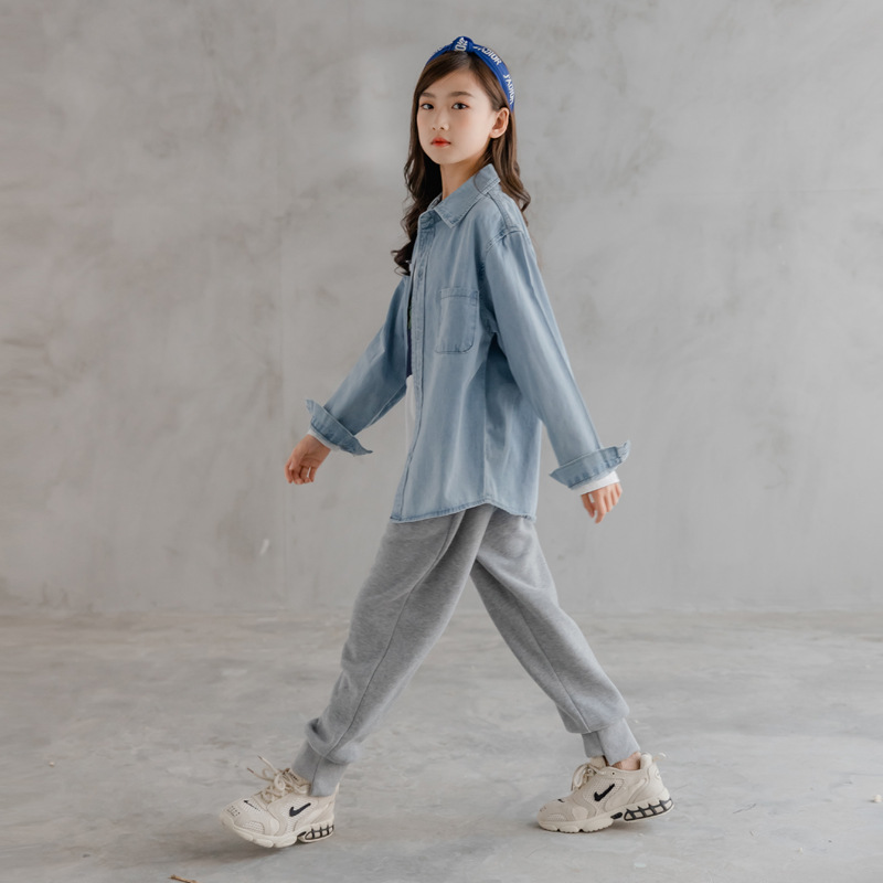 Blusa de manga larga para niña adolescente, camisa azul vaquera a la para niño, Tops holgados informales que combinan con todo, prendas de vestir exteriores 12 13 14 años