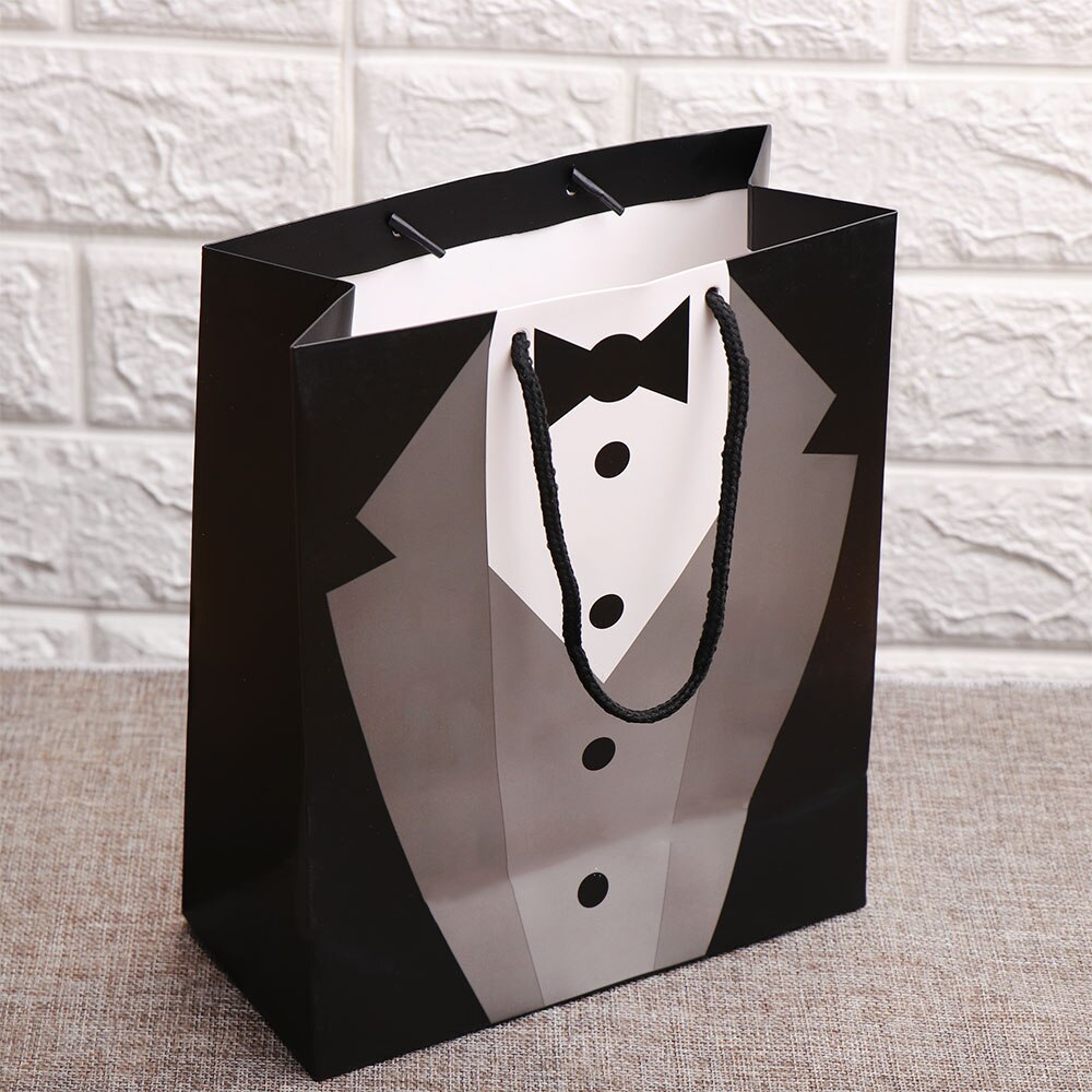 1pcs Papier Tuxedo Bruidsjonkers Dank U Bags Zwart Wit Wedding Bridal Gunst Bruidsmeisje Bruidsjonkers Bags