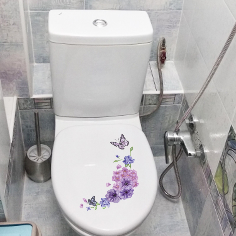 Zttzdy 19.7 × 24.2cm lilla sommerfugl blomst stue vægdekoration moderne toilet wc klistermærker  t2-1416