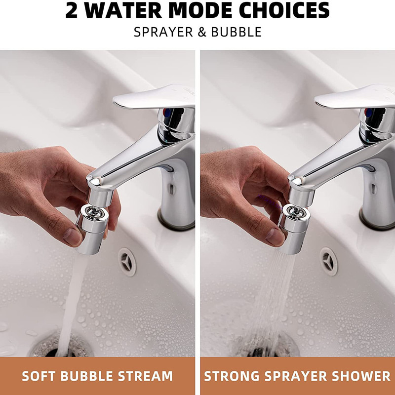 Doppelter Funktions-Anti-Spritzschutz-Bubbler, Küchenarmatur-Belüfter, 360-Grad-Schwenk-Wasserhahn-Diffusor, Badezimmer-Wasserfilter-Düsenmischer