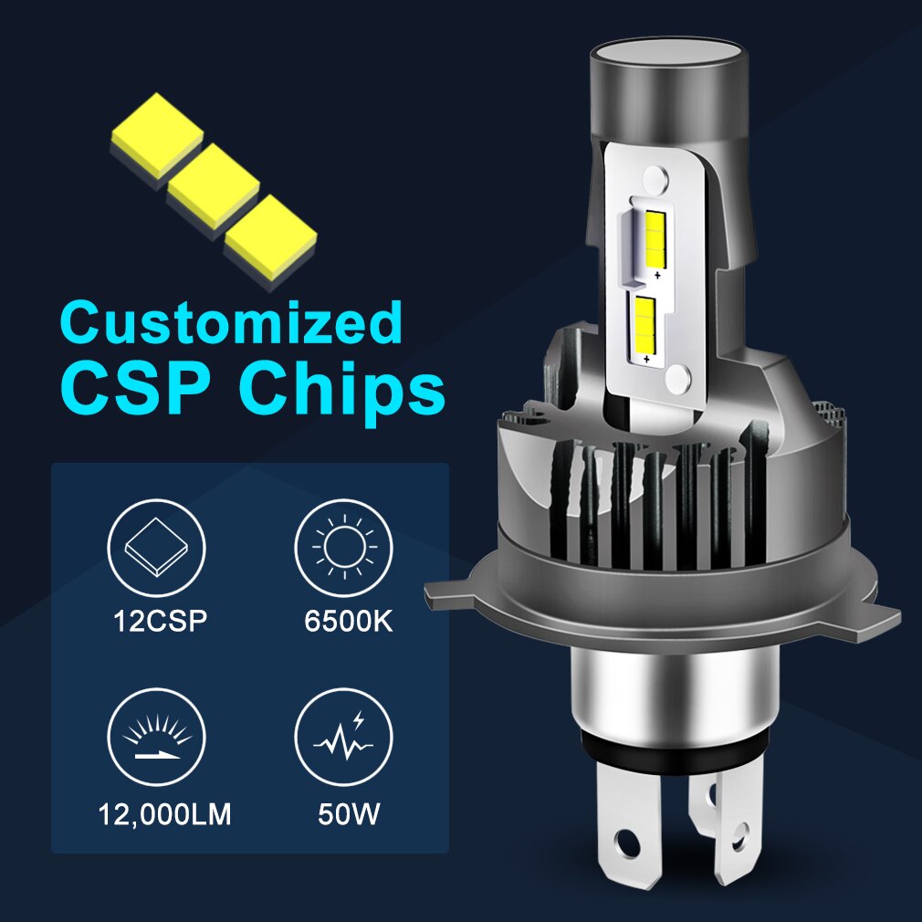 Xstorm H4 Led Lampen Auto Motorfiets Koplamp Csp 50W 12000LM Hoge Dimlicht 12V 6000K Wit Motorbike lampada Led H4 Moto Lamp