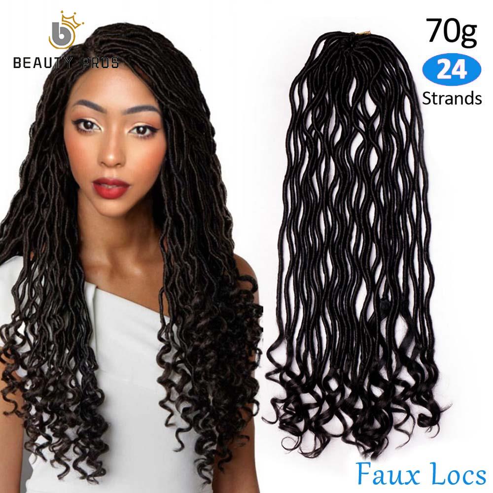 18inch Messy Goddess Faux Locs Curly Crochet Braid Bohemian Soft Synthetic Braids Hair Extensions: Faux Locs-1B