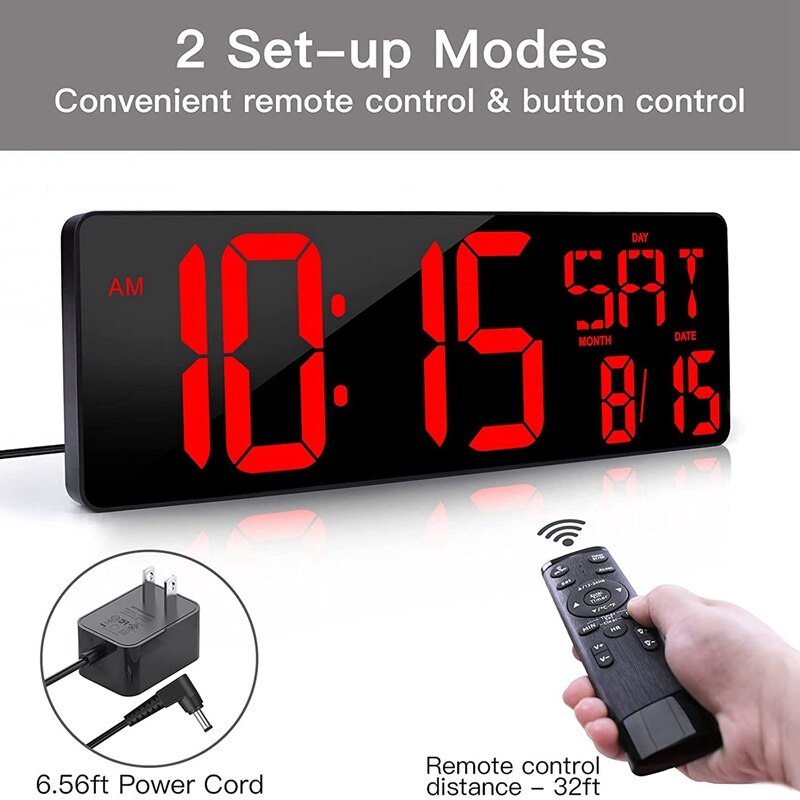 Large Digital Wall Clock with Remote Control,16.5 Inch LED Large Display Count, for Home,Office and Classroom Eu Plug