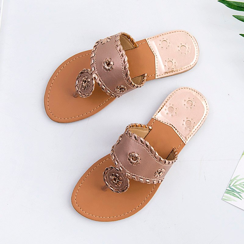 Shoes Women Sandals Flip Flops Summer Style Hair ball Chains Flats Solid Slippers Sandal Flat: Gold / 38