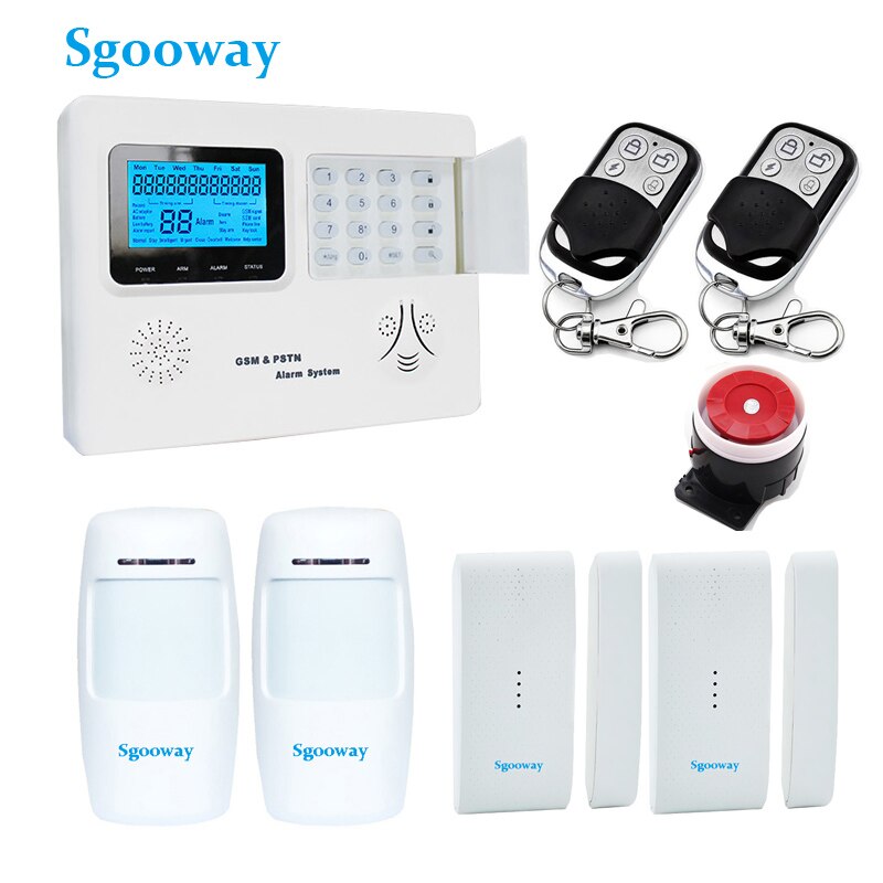 Sgooway LCD de sistema de alarma gsm sms pstn inalámbrico de seguridad para el hogar con control IOS y Android: Set B / French