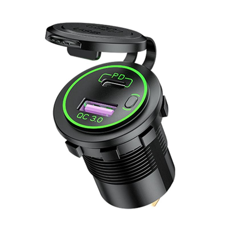 Wasserdicht 12V 24V QC 3,0 Typ C Dual USB PD Schnelle Auto Ladegerät mit Energie Schalter für Lkw motorrad Marine Stiefel SUV ATV Cellphon: Grün A