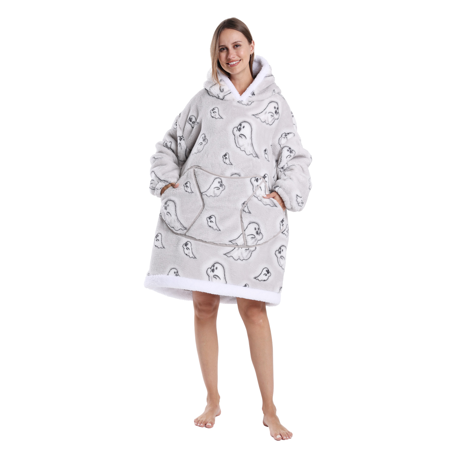 Winter Warm Fleece Fluffy Fuzzy Blanket Hoodie Thick Wearable Blanket Hooded Blanket for Adults Men Women Christmas: Blue