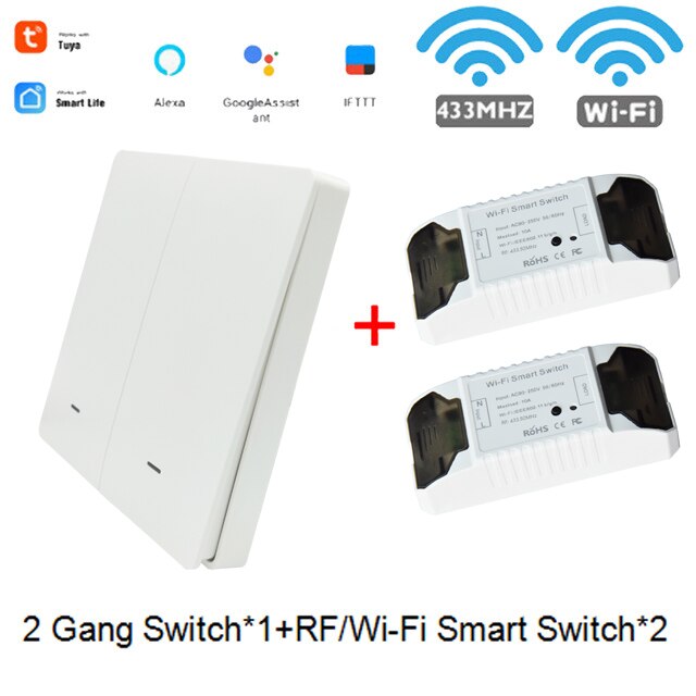 EJLINK Smart Switch Wifi Fernbedienung Smart Home Automation Arbeitet mit Alexa Google Home Drahtlose Licht Schalter DIY Modul: 2 Gang with 2 Switch