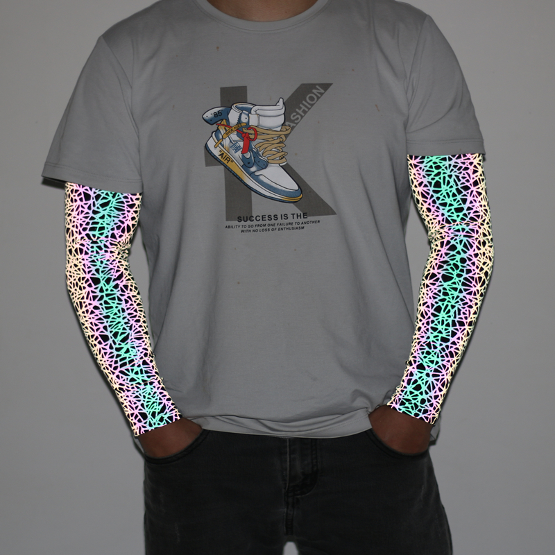 Sports Men Colorful Reflective Sleeves Techwear Sunscreen Cycling Basketball Arm Warmers Breathable Reflect Light Oversleeve