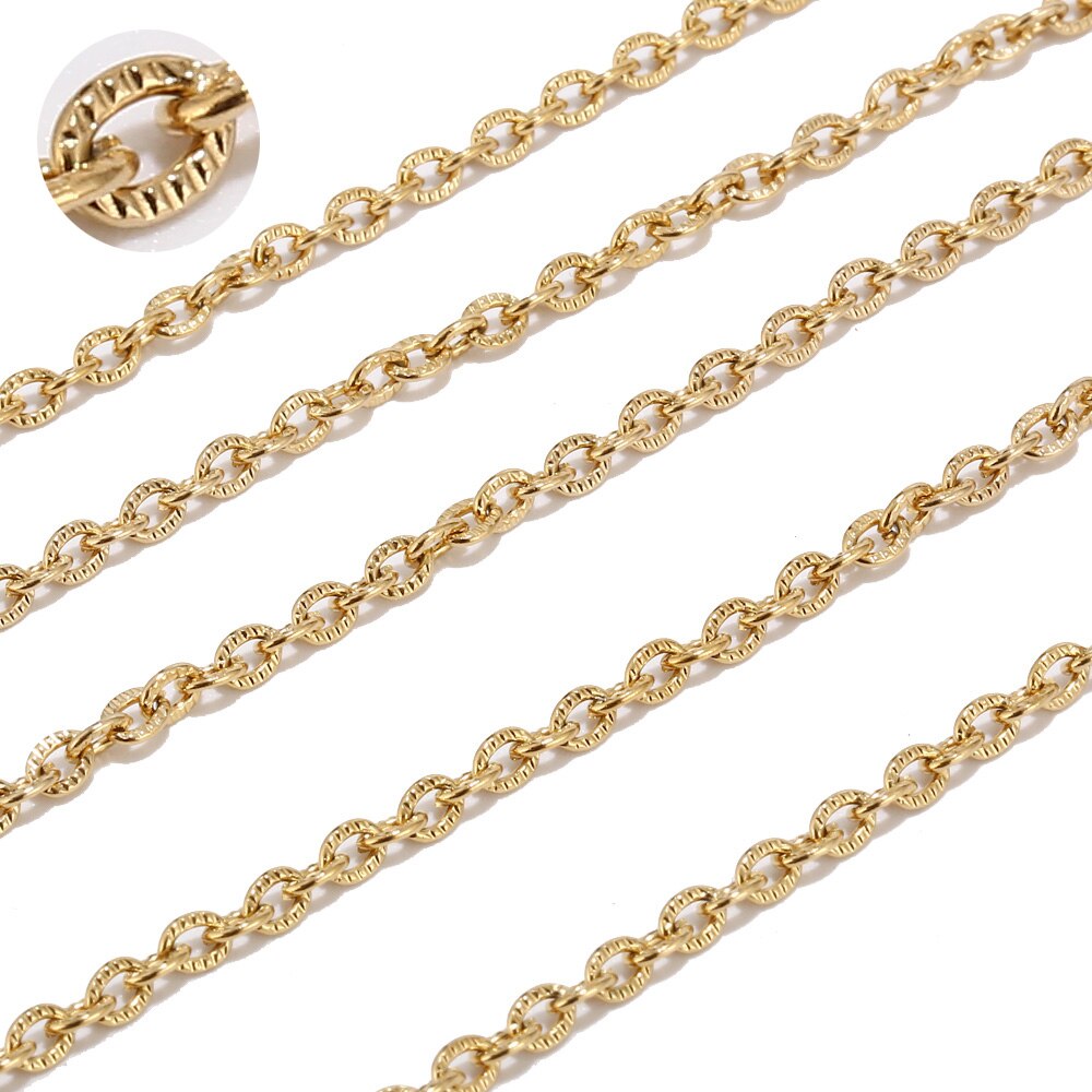 1 meters 3mm Gold Stainless Steel Flat Cable Link Chains Spool Jewelry Cross Chain Bulk for Necklace Bracelet DIY Making